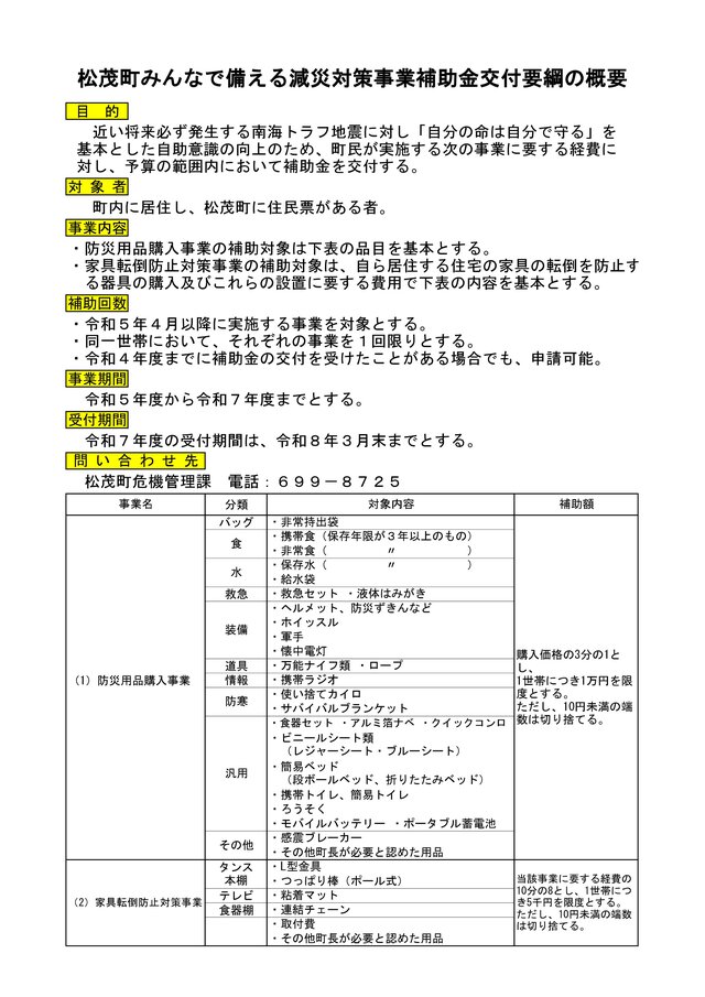 R7松茂町みんなで備える減災対策事業補助金交付要綱の概要